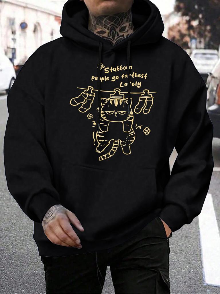 People Go Farthest Lovely Hanging Cat Design Men Hoody Hip Hop Casual Hoodie Loose All-Match Sportswear Street Fleece Hoodies