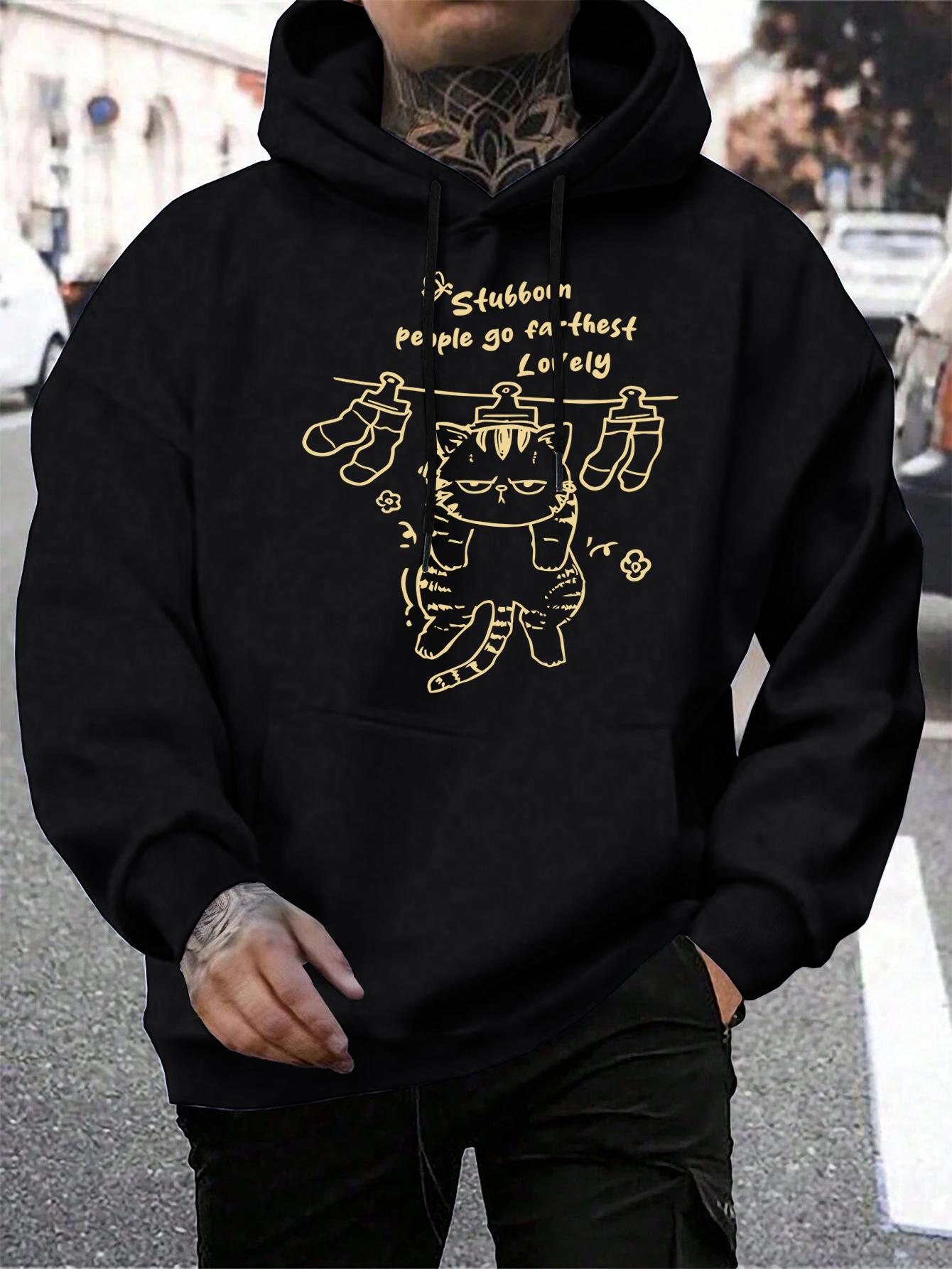 

People Go Farthest Lovely Hanging Cat Design Men Hoody Hip Hop Casual Hoodie Loose All-Match Sportswear Street Fleece Hoodies 3XL