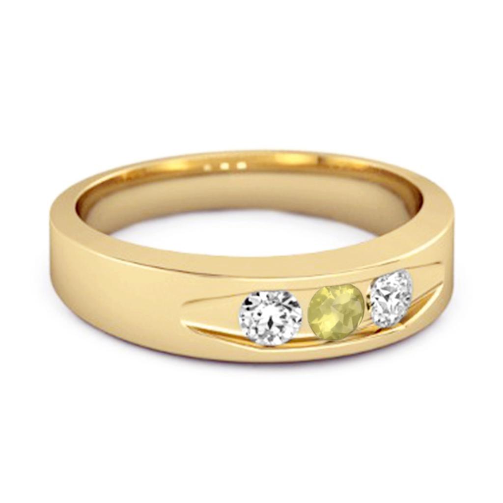 Lemon Quartz Three Stone Band Ring - 925 Sterling Silver Gold Vermeil