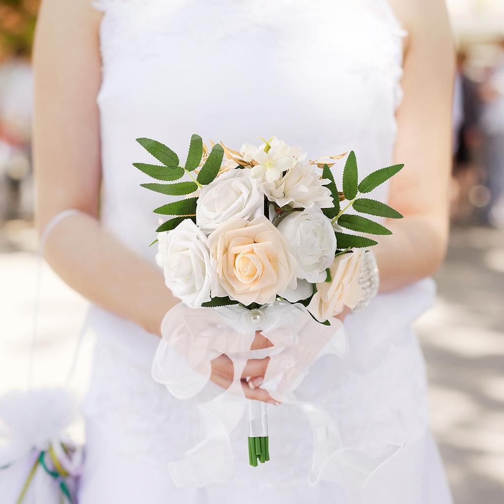 Handmade Wedding Rose Bouquet Bride Bridesmaid Holding Flowers for Festivals Decoration Green