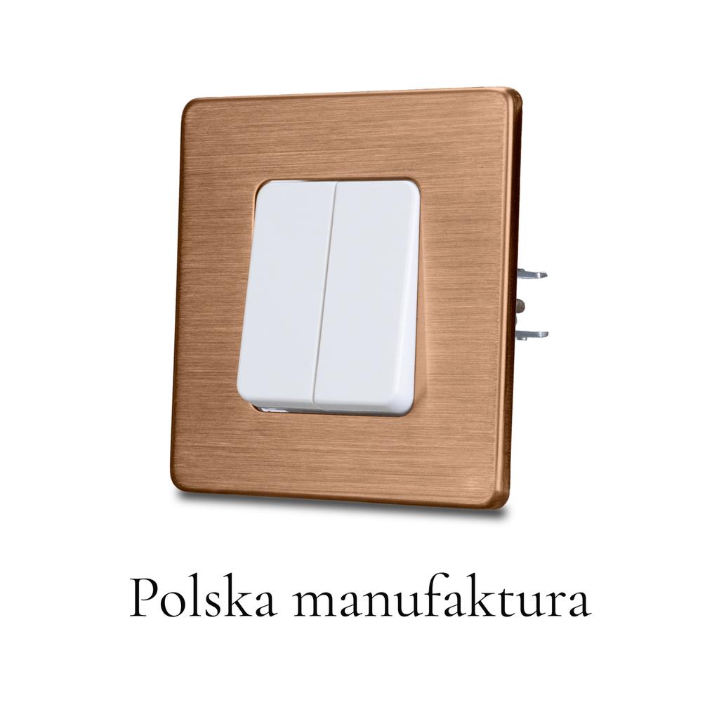Włącznik światła podwójny biały schodowy stal szczotkowana pvd copper