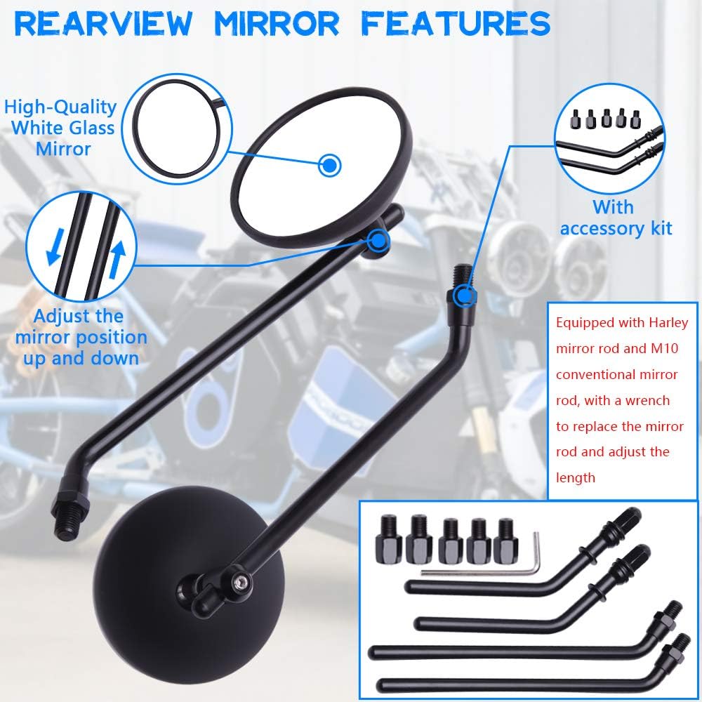 DREAMIZER 3" Motorcycle Handlebar Mirrors Black Round Rear View Side Mirrors Universal 8Mm 10Mm Compatible With Sportster 883 1200 Softail Dyna ATV