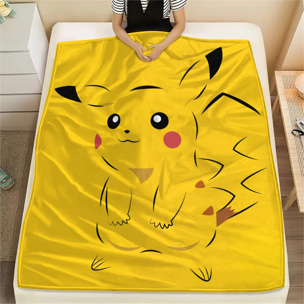 Happy Pikachu  Print Flannel Blanket, High quality Comfortable for All Seasons, Home Decor, Warmth and Comfort
