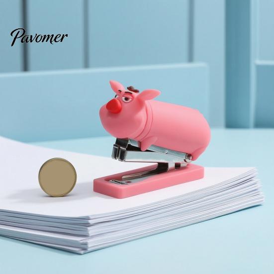 Easy Use Stapler for Daily Homework Mini Cartoon Stapler, Cute Pig Shape, Portable Lightweight PVC Pencil Case Shell Binding Tool, Handheld School And