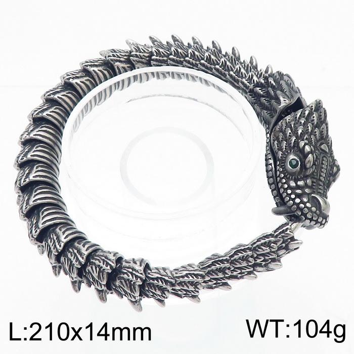 Vintage Animal Jewelry Dragon Body Chain Bracelet Men Solid Stainless Steel Men's Bracelets with Green Eyes Wrist Accessories