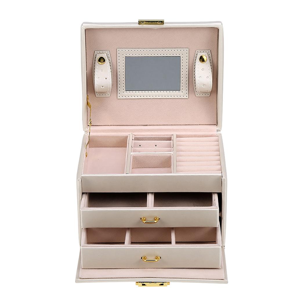 Three Layer Jewelry Storage Organizer Box PU Earring Necklace Display Case Cabinet White?