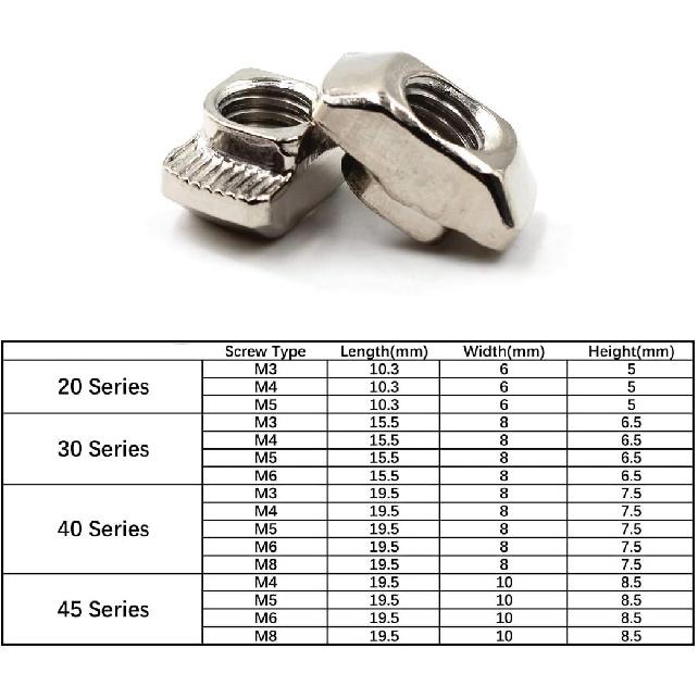 M3 Thread T-Nut for 30 Series European Aluminium Profile Hammer Head Drop In T Slot Nuts Nickel Plated Carbon Steel 50 PCS