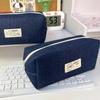Large Capacity Stationery Bag Dark Blue Stationery Organizer Cute Denim Pencil Case  School Office