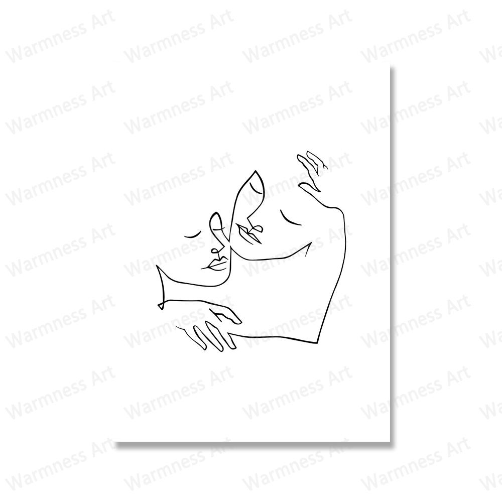 

Черно-белый линейный рисунок пара целуется холст принт искусство живопись рука об руку плакат минималистичная картина для спальни домашний декор без рамы 21*30cm No Frame