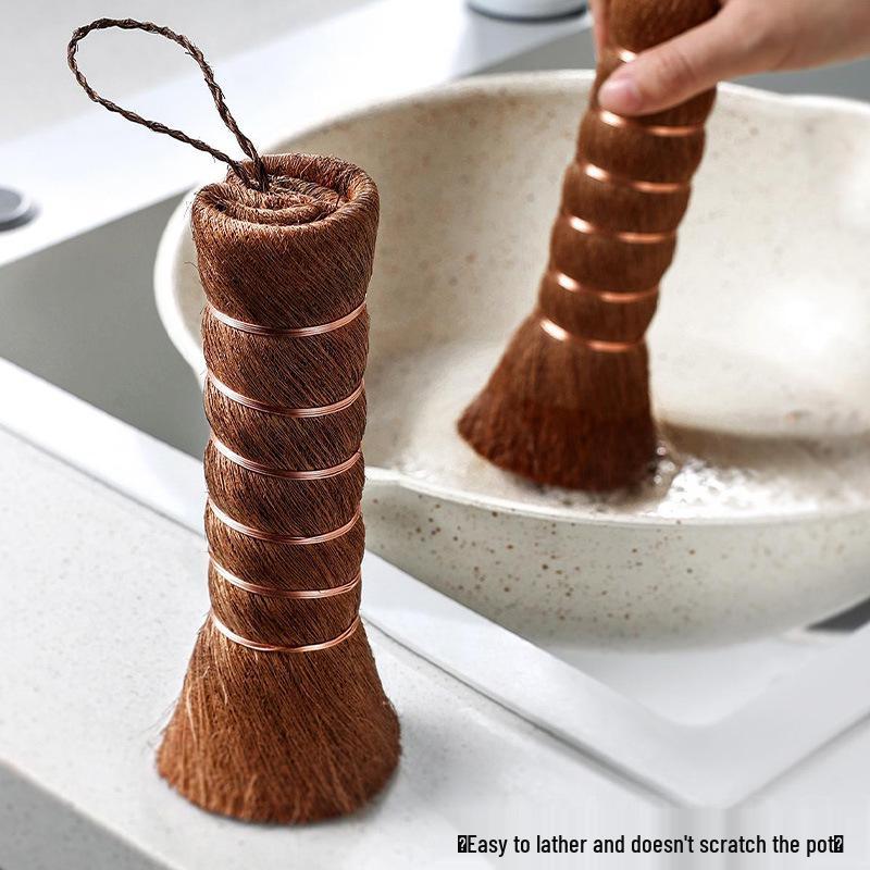 Natural Palm Pot & Dish Brush - Non-Greasy, Semi-Soft, Non-Stick, Ideal for Sink & Stove.