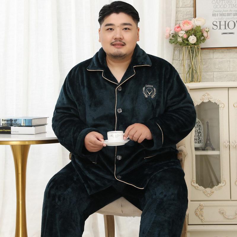 

Мужской зимний фланелевый пижамный комплект Meijiyun - размер 5XL Plus, толстые лацканы, длинный рукав 5XL (260-300 lbs)