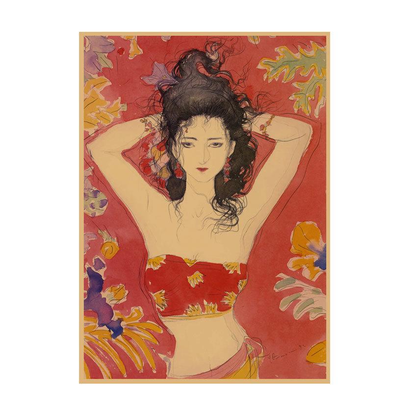 Yoshitaka Amano Retro Japanese Illustration Poster for Bar & Restaurant Wall Decor