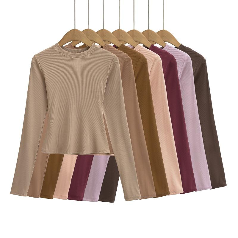 Spring and Autumn New Round Neck Base Shirt Women's Tight T-shirt Long-sleeved Slim-fit Solid Color Top