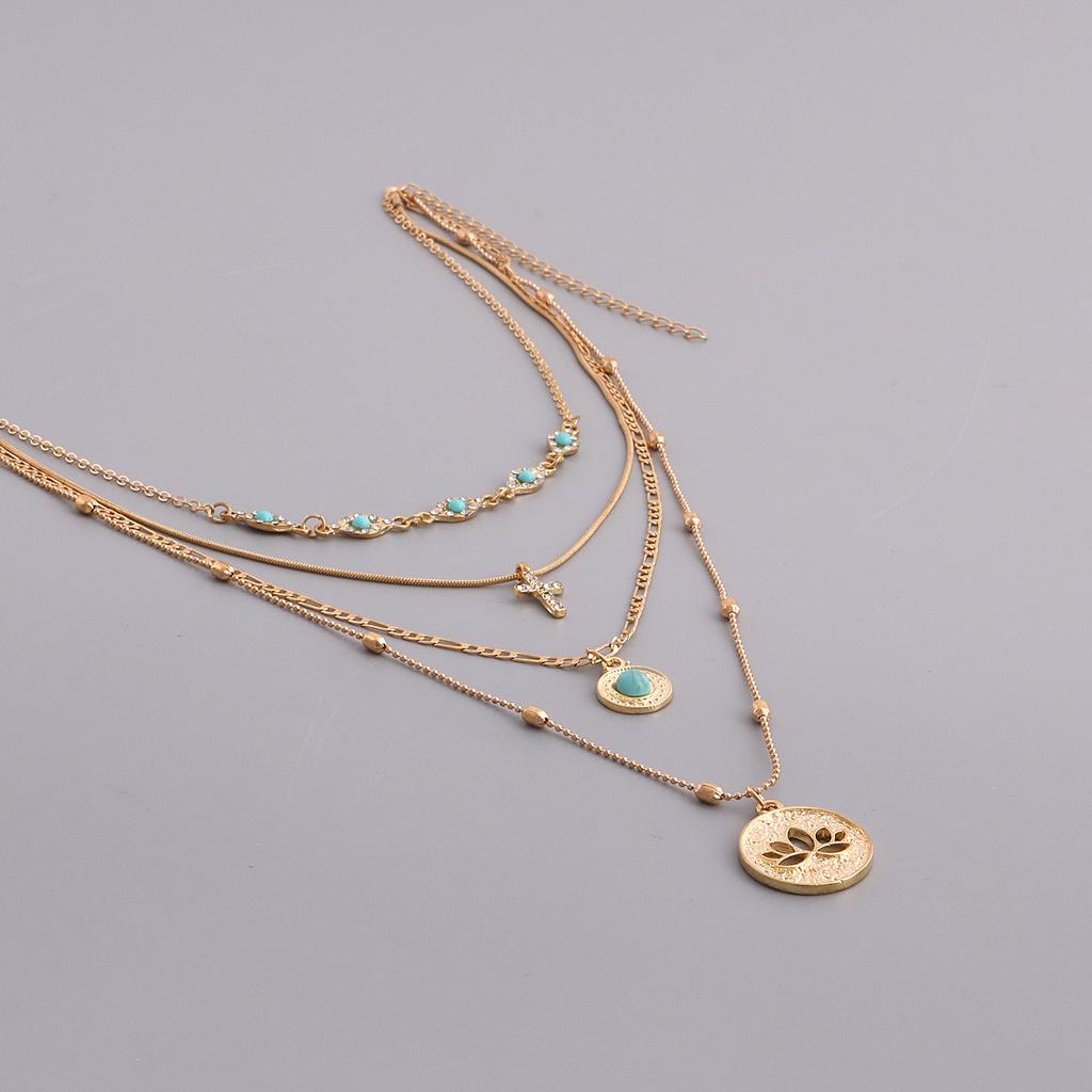 Fashion ins Multilayer Small Hole Chain Hollow Flower Diamond Cross Pendant Necklace Women