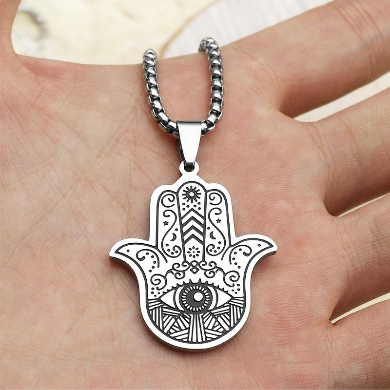 Retro Dima's Hand & Evil Eye Stainless Steel Pendant Necklace