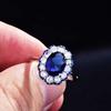 Royal Blue Sapphire Open Ring for Women Luxury European American Style Full Diamond Cluster Ring
