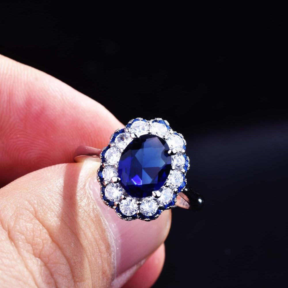 Royal Blue Sapphire Open Ring for Women Luxury European American Style Full Diamond Cluster Ring