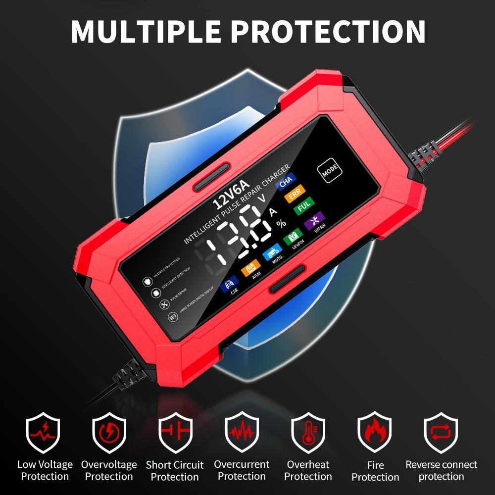 12V6A Car Battery Charger Motorcycle Battery Charger Smart Automatic Battery Charger