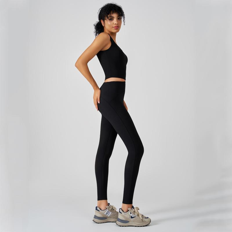 States Women's Yoga Suit Pants Ribbed Square Neck Sleeveless Undershirt Sports Fitness Clothing