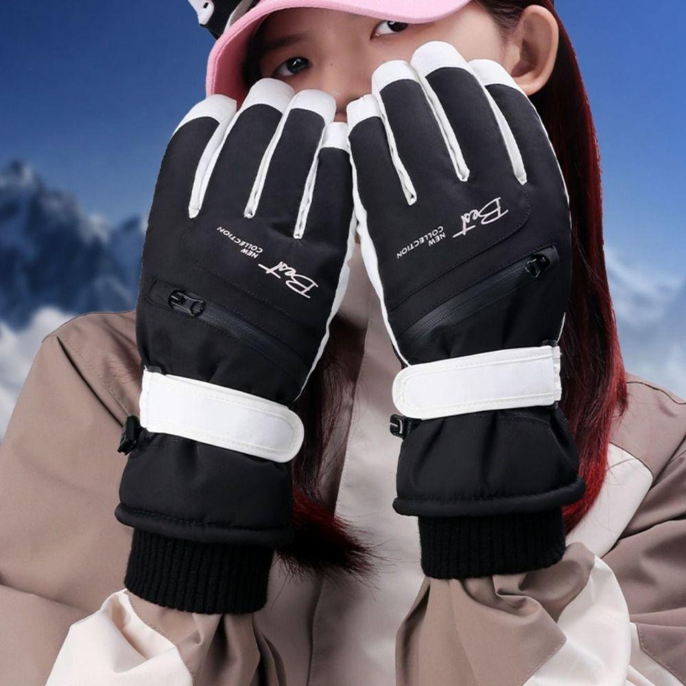 Thicken Ski Gloves Full Finger Motorcycle Gloves Windproof Winter Warm Gloves  Women