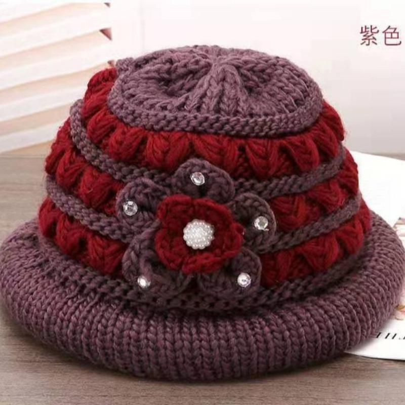 Autumn and winter old man hat knitted warm mother hat medium old plush thickened wool basin hat old lady hat