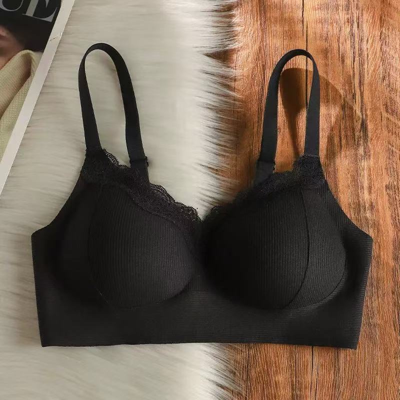 Lace V-neck small chest gathered without steel ring, breast closed, anti-expansion soft support breathable bra cover