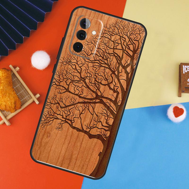 Tree Flower Bamboo Wood Case For Samsung Galaxy A56 A36 A16 A06 A13 A33 A53 A52 A32 A12 A54 A34 A14 A15 A35 A55 A17