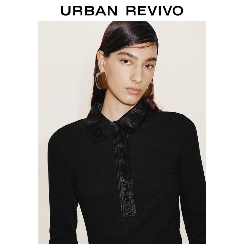 UR 2026 Women's Spliced Polo Neck Slim-Fit T-Shirt
