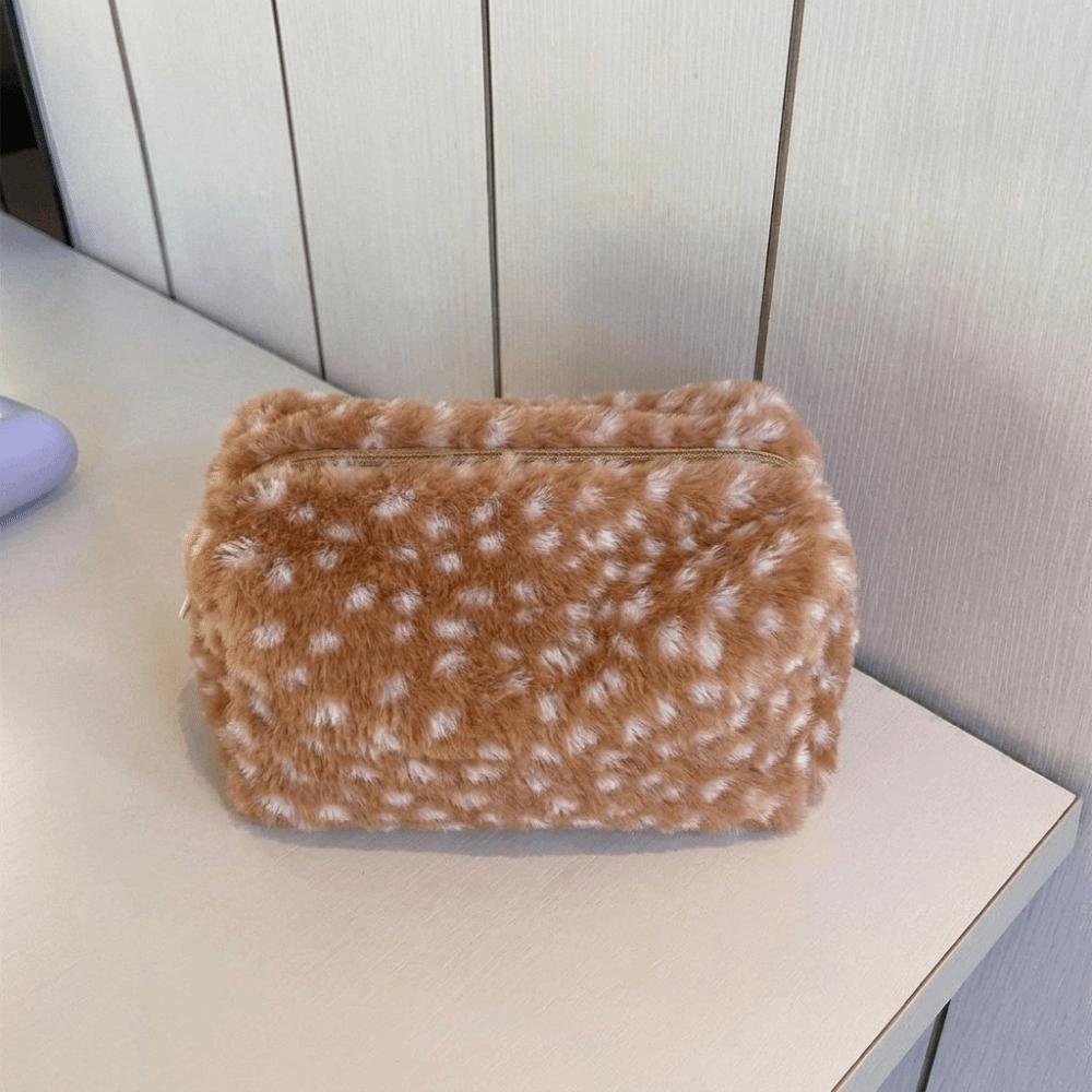 Polka Dot Lining Spotted Deer Pattern Makeup Bag Zipper Makeup Organizer  Easy to Storage
