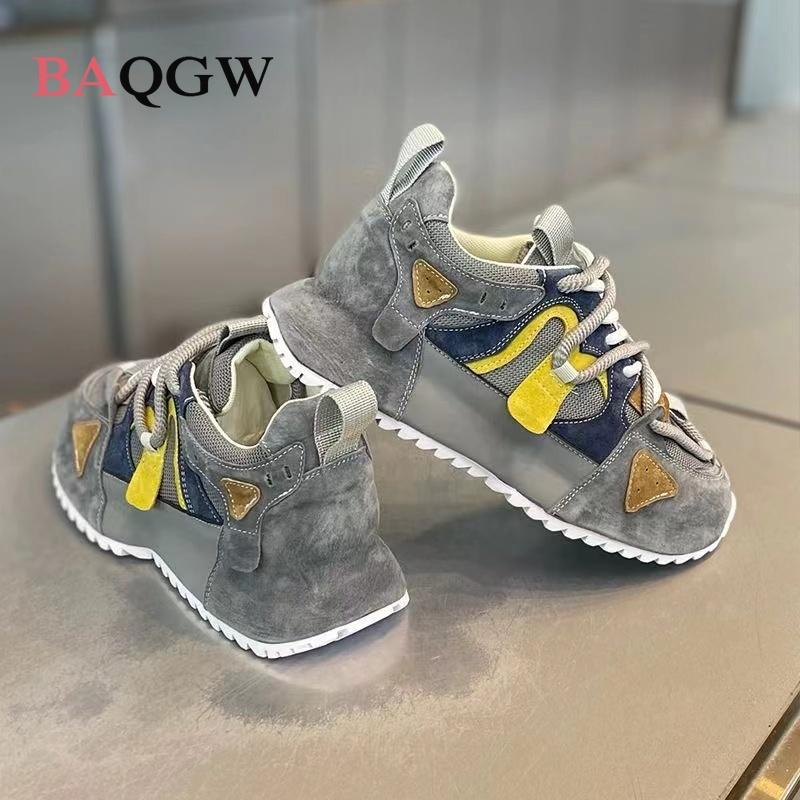 Designer Chunky Sneaker for Men Cover Bottom Board Shoes Fashion Casual Leather Breathable Increased Internal Platform Shoes