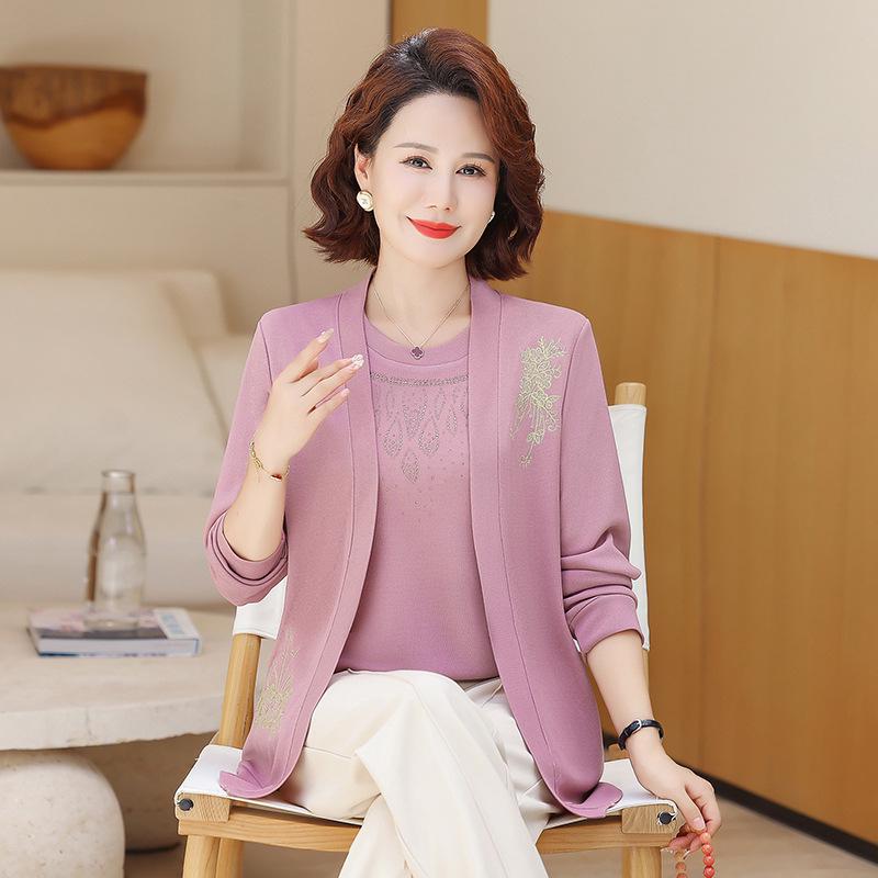 Elegant Spring Suit: Stylish Two-Piece Set for Middle-Aged and Elderly Women - Perfect for Casual Autumn Fashion