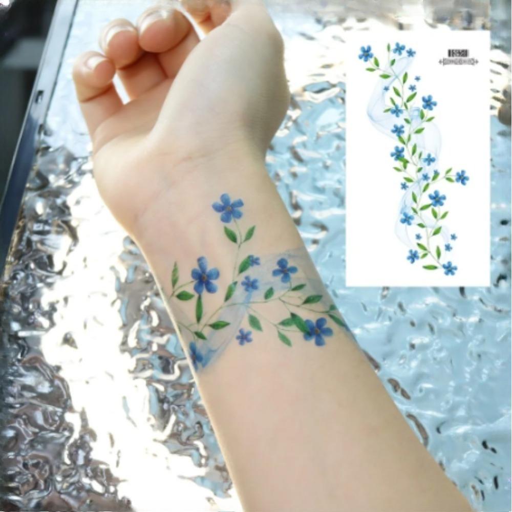 6 Sheets Colorful Flowers Temporary Tattoos Clavicle Chest Tattoo Stickers For Women Body Waterproof Fake Tattoo Wrist Tattoo