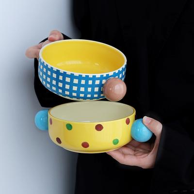 Sean Creative Color Polka Dot Ceramics High-Value Household Big Ear Bowl Cute Polka Dots For Breakfast
