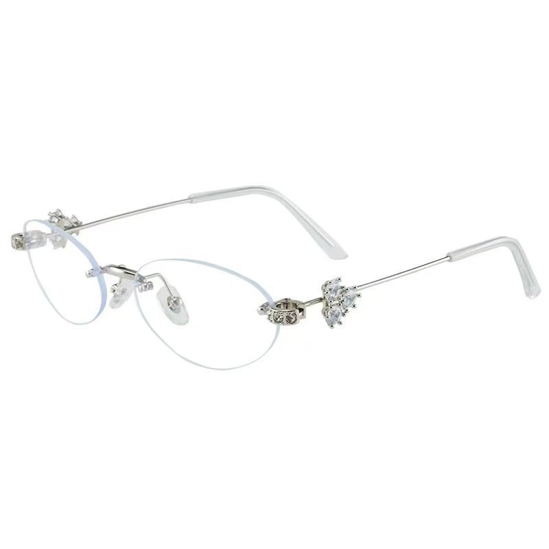 Korean Fashion Women'S Sunglasses Oval Shape Rimless Anti-Glare Sun Glasses Women Rhinestone Decoration Female Sunglass