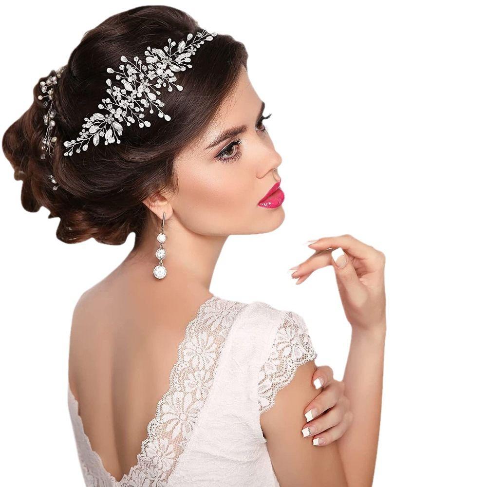 Silver Color Wedding Hair Accessories Hairband Bridal Headpiece Vintage Pearl Rhinestone Women