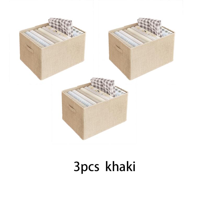 

3 шт., хлопчатобумажный лен цвета хаки/серый, ящик для хранения домашней одежды, складной настольный ящик для хранения одежды, тканевый ящик для хранения брюк