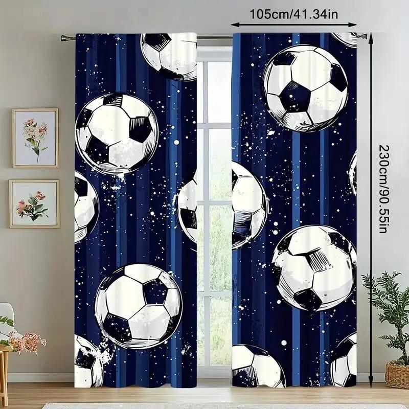Blue Football Printed Curtains Are Suitable Bedrooms Living Rooms Home Decoration Christmas Curtain For Room Made Of Polyester