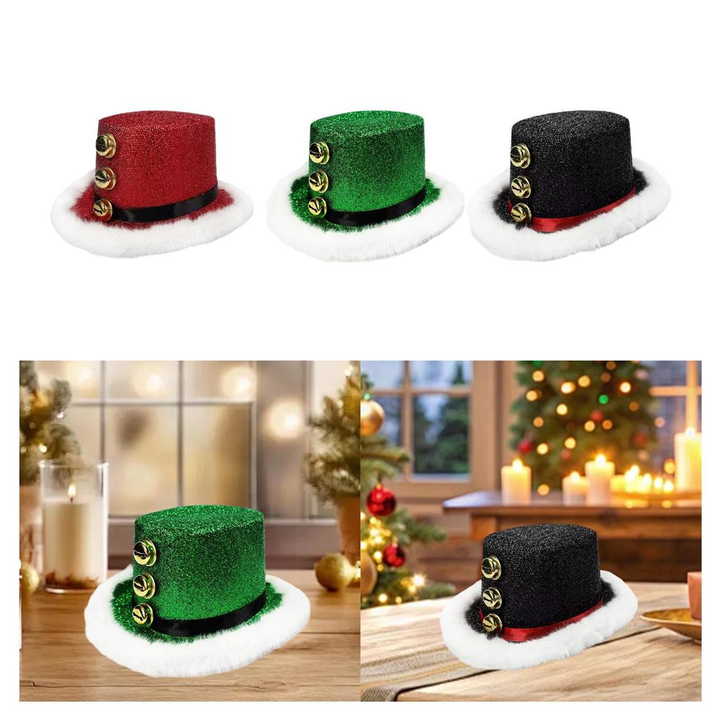 Christmas Top Hat Plush Trim Funny Santa Cap Lightweight Costume Hat for Masquerade Nightclub Festive Event