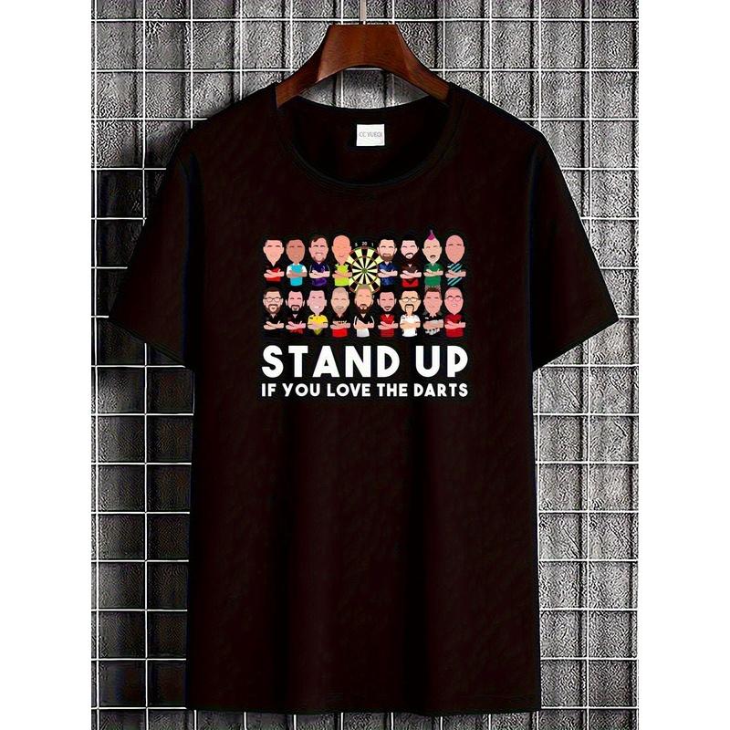 Stand Up If You Love The Dartboard Graphic Unisex T-Shirt | Funny Dart Lover Tee with Stand Up Text, Soft Breathable Fabric, Relaxed Fit Casual Shirt