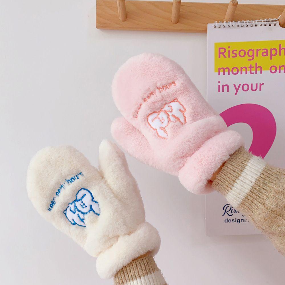 

Embroidery Men Student Adult Korean Style Mittens Full Fingers Gloves Women Dog Gloves Coral Fleece