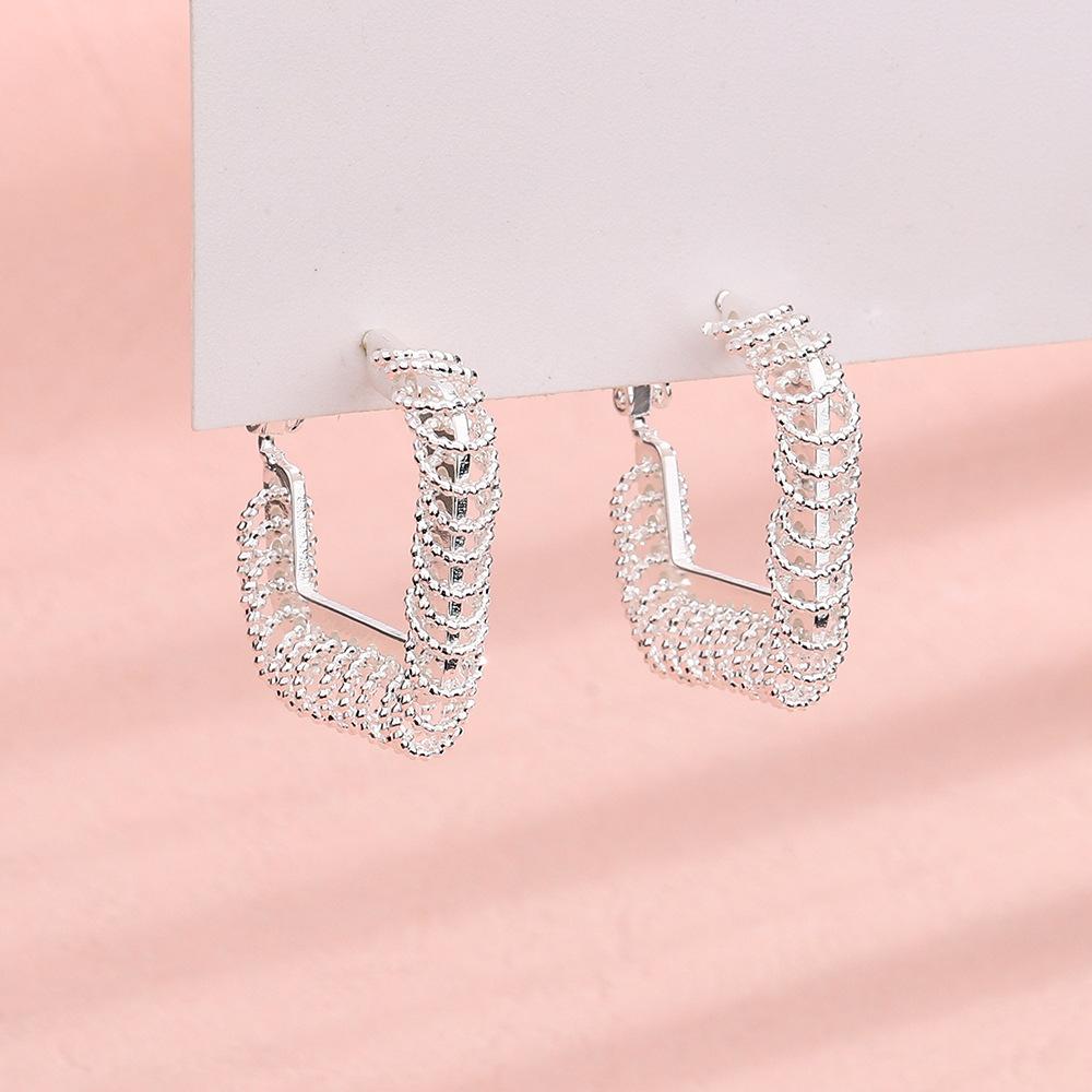 Square Circle Fringed Earrings Shine Ol Temperament Internet Celebrity Live Broadcast With Goods Female Versatile Commuter Simple Wind Earrings