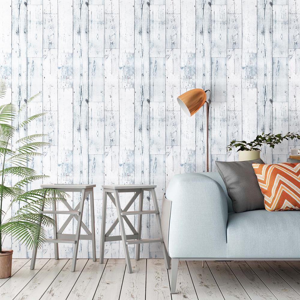 1Pc 6M/Roll Self-Adhesive Wall Sticker Peel And Stick Wood Wall Cover Distressed Wood Plank Lamp Grey White Blue Removable