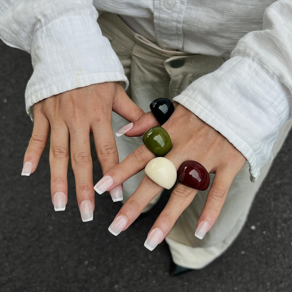 Vintage Irregular Smooth Resin Plastic Ring for Women, New Trend Bohemian Geometric Ring, Aesthetic Party Jewelry
