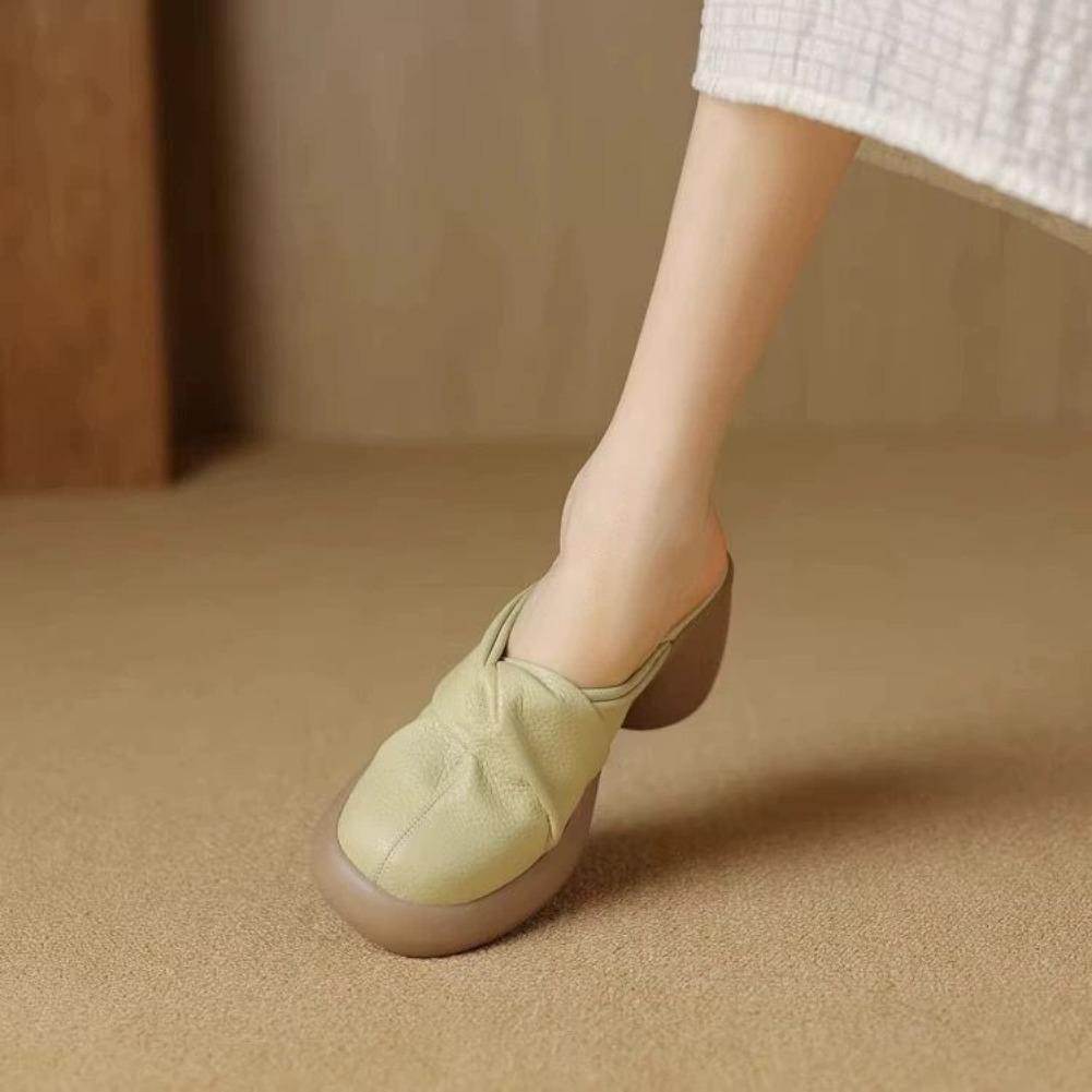 Fashion 2025 Women Closed Toe Summer Shoes New Comfort  Leather PU High-heeled Ladies Sandals Platform Casual Mules Slippers Women