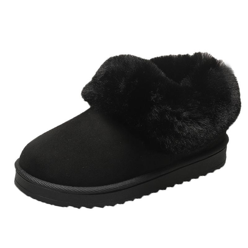 Mao Mao Mouth Snow Boots Women's Winter New Large Size Flat Bottom Short Tube Lazy Cotton Boots Women