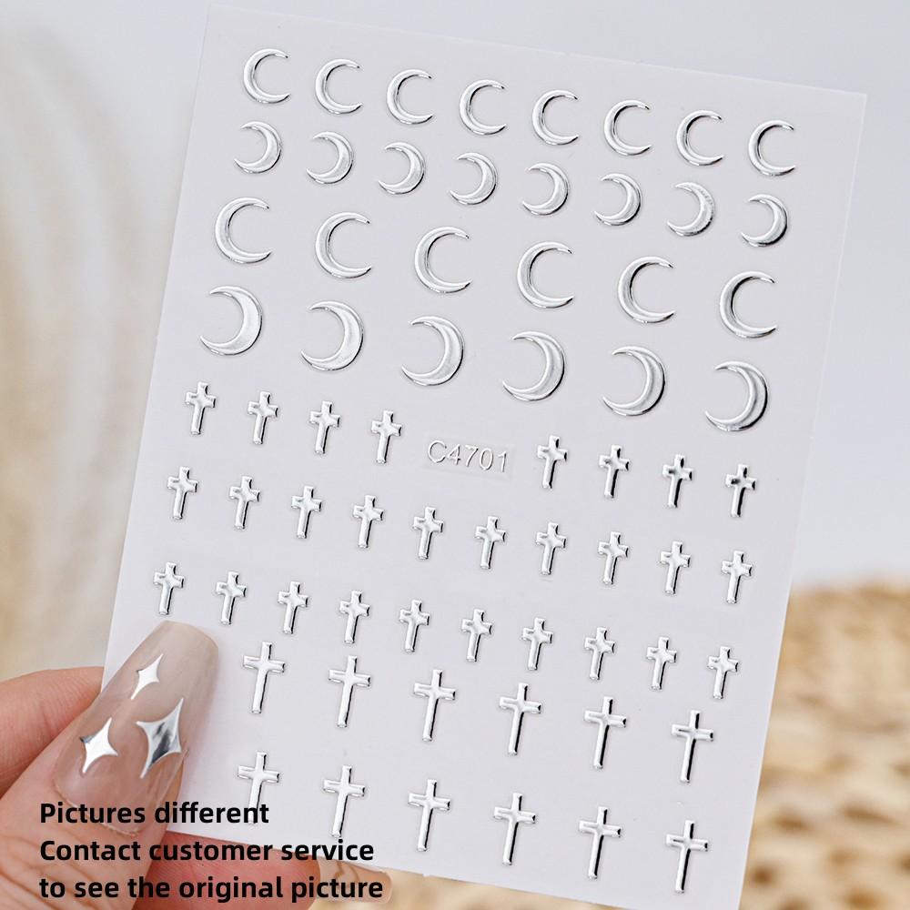 Black White Star 3D Nail Art Sticker Y2K Pentagram Self-Adhesive Decals Laser Shiny Glitters Starlight Manicure Ornaments Slider