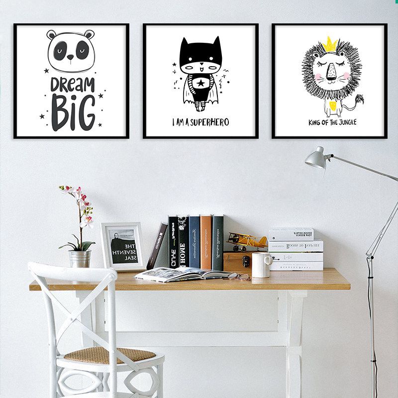 Panda lion cat dream big Cartoon Animal Panda Lion Canvas Children Room Kindergarten Decorative Hanging Painting Canvas Painting No Frame