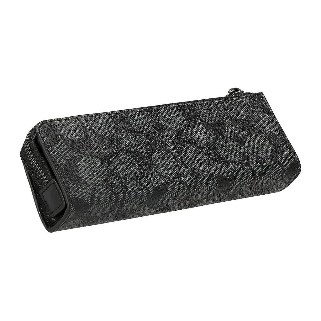 Coach Pencil Case Organizational Case 20 Classic Monogram Zipper Canvas With Leather Wallet Clutch Small Unisex Accessories Black Gray C6986-QBO4G