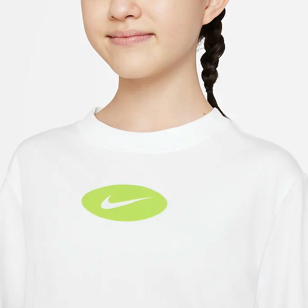Nike Dri-FIT Color Block Logo Hem Ruffled Lace Round Neck Short Sleeve T-Shirt Kids Tops White DQ4392-100