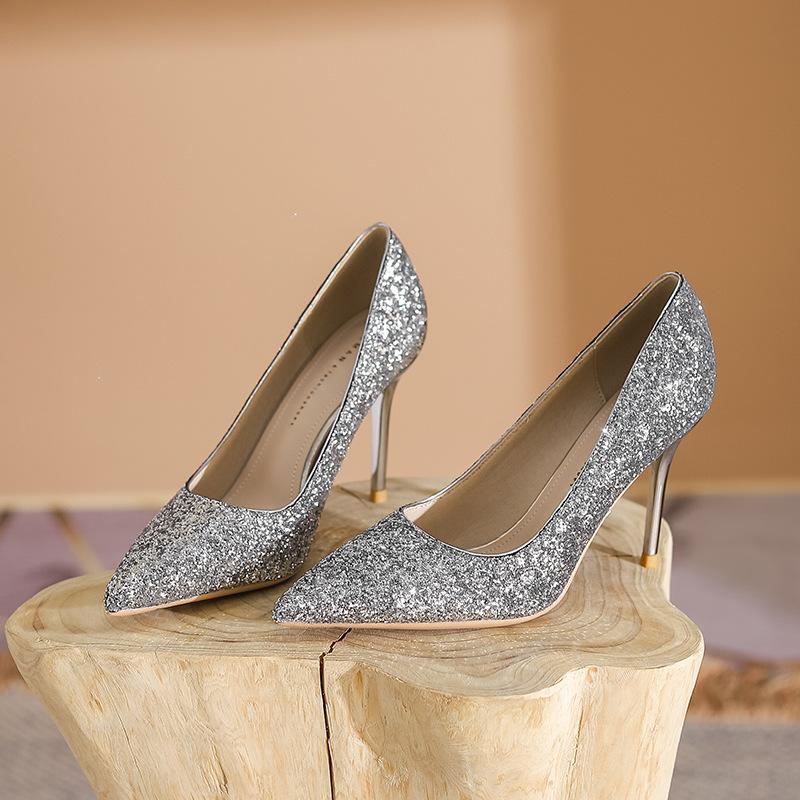 Fashion sequins new noble wedding banquet women's high heels versatile CM